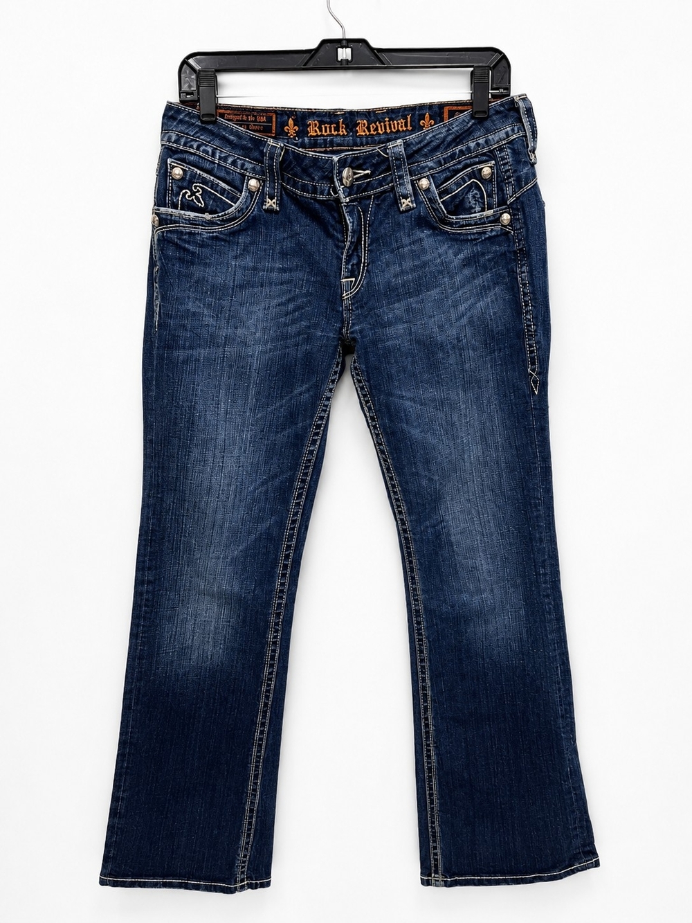 Rock Revival Chrissie Boot Jeans Size 31 Dark Wash Bootcut Embroidered